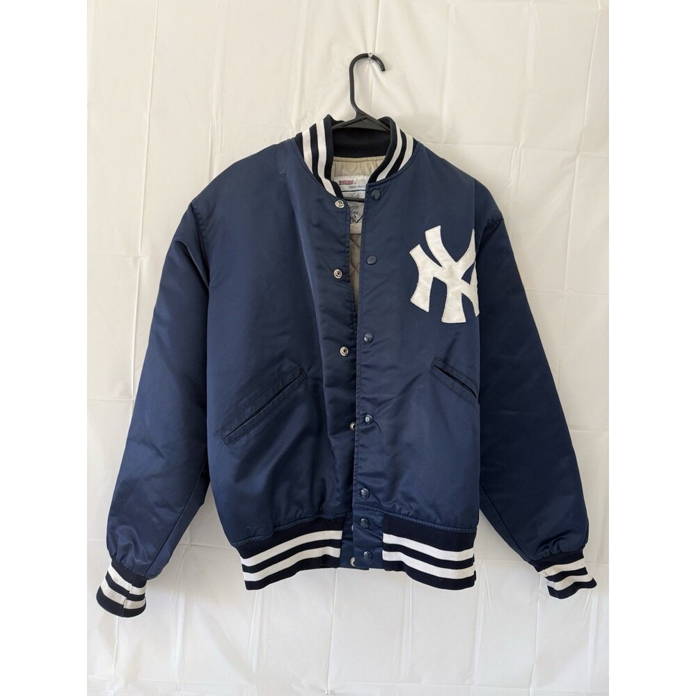 Vintage Felco New York Yankees Satin Bomber Jacket Medium MLB Quilted Snap Front